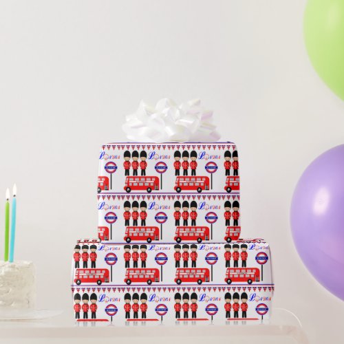 London UK Queens Guard Red Bus Cute Pattern Wrapping Paper