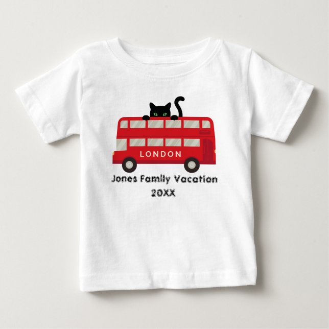 London UK Red Bus Cat family vacation keepsake  Baby T-Shirt (Front)