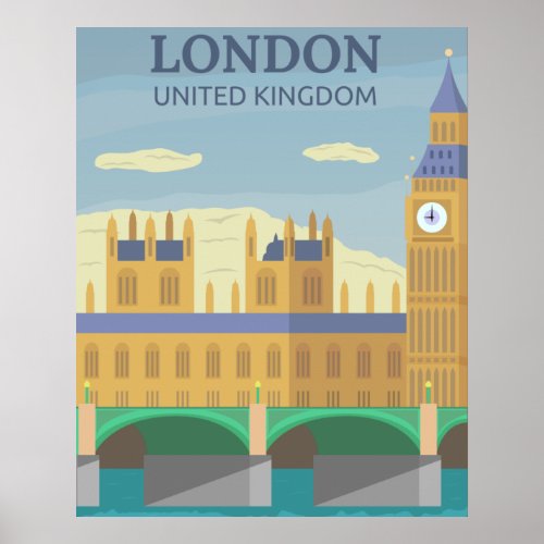 London UK Vintage Retro Travel Poster