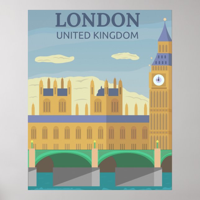 London, UK Vintage Retro Travel Poster (Front)