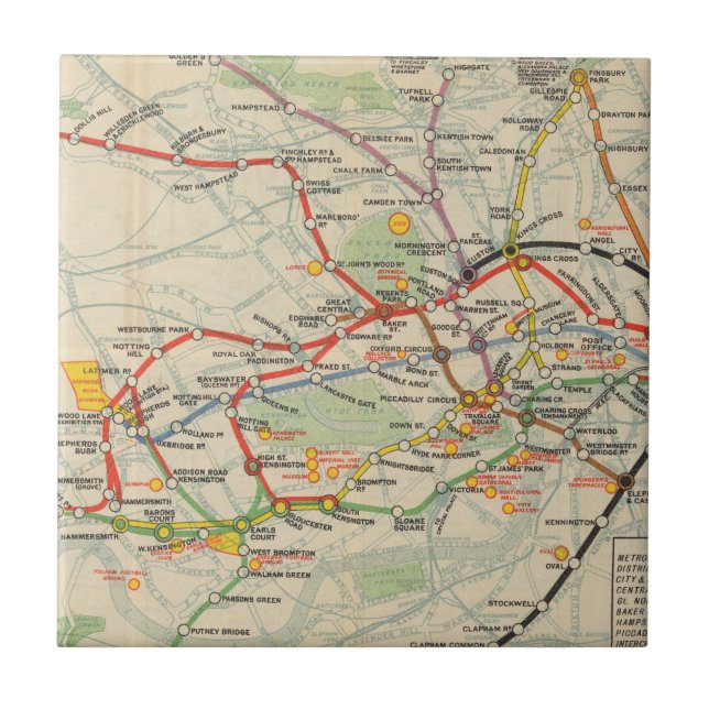 London Underground Railways Map Ceramic Tile (Front)