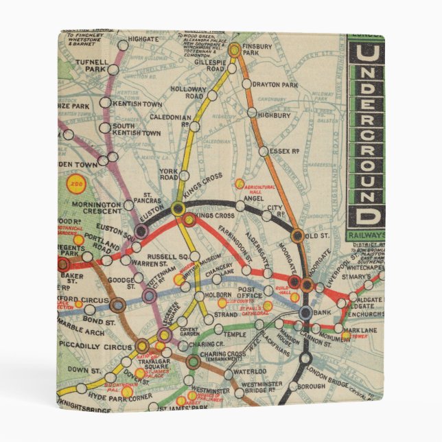 London Underground Railways Map Mini Binder (Front/Spine)