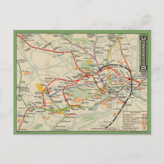 London Underground Railways Map Postcard (Front)