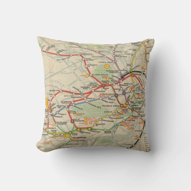 London Underground Railways Map Throw Pillow (Front)