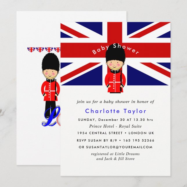 London Union Jack Theme Baby Shower Invitation (Front/Back)