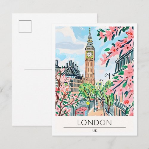 London United Kingdom Art Illustration Travel Postcard