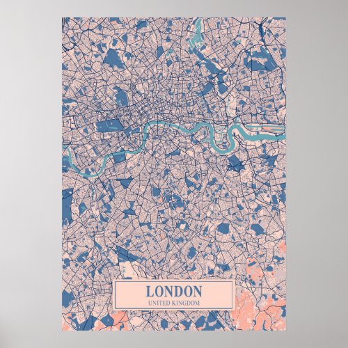 London _ United Kingdom Breezy City Map  Poster
