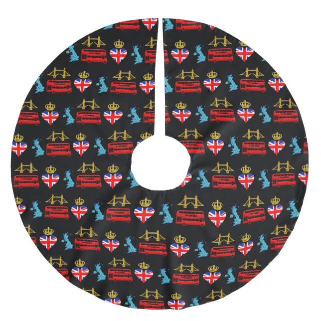 London, United Kingdom, British Tourist Icons Brushed Polyester Tree Skirt (Front)