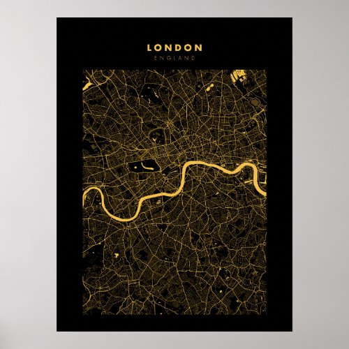 London _ United Kingdom Dark Gold City Map Poster