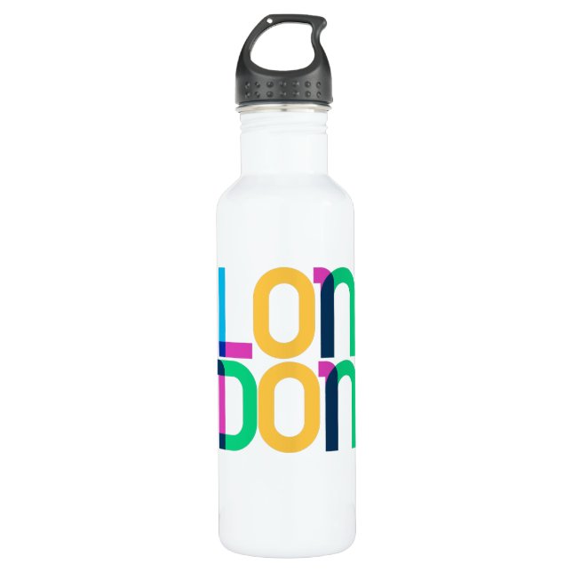 London United Kingdom Pop Art Letters Stainless Steel Water Bottle (Front)