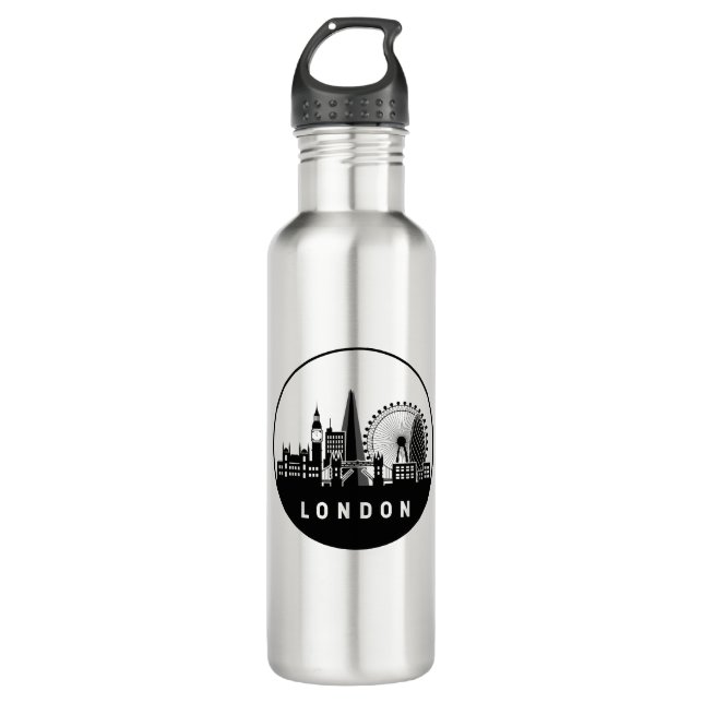 London United Kingdom Skyline Stainless Steel Water Bottle (Front)
