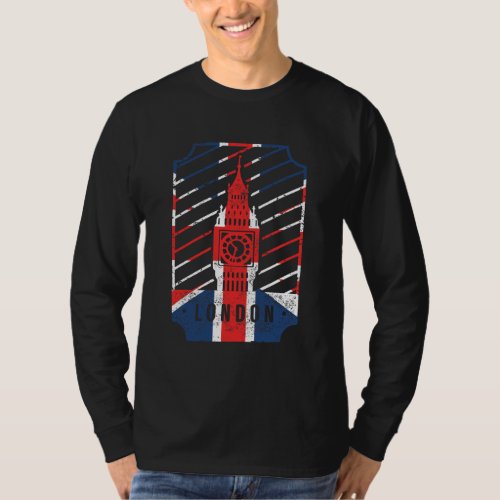 London vintage big ben tower with Britain flag T_ T_Shirt