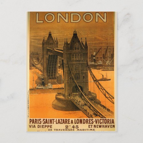 London Vintage Bridge Tower Postcard