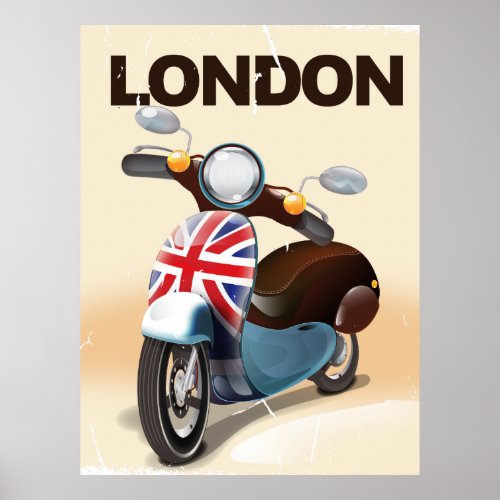 London vintage scooter union jack travel poster