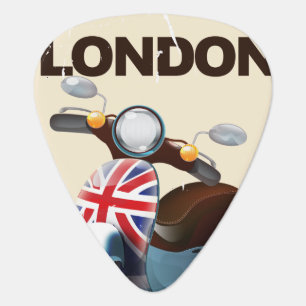London vintage scooter union jack travel poster. guitar pick
