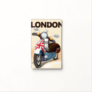 London vintage scooter union jack travel poster. light switch cover