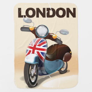 London vintage scooter union jack travel poster. receiving blanket