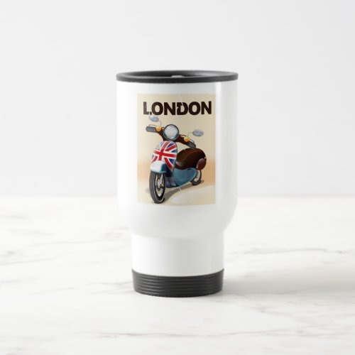 London vintage scooter union jack travel poster travel mug