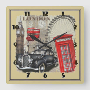 London vintage square wall clock