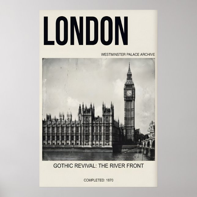London Wall Art Print Black & White Westminster (Front)