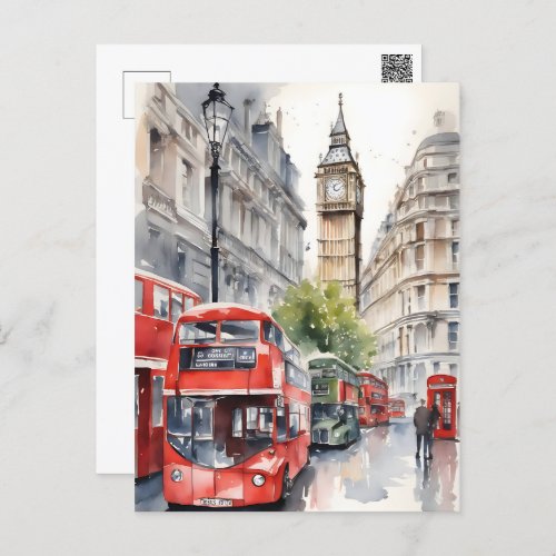 London watercolor art postcard