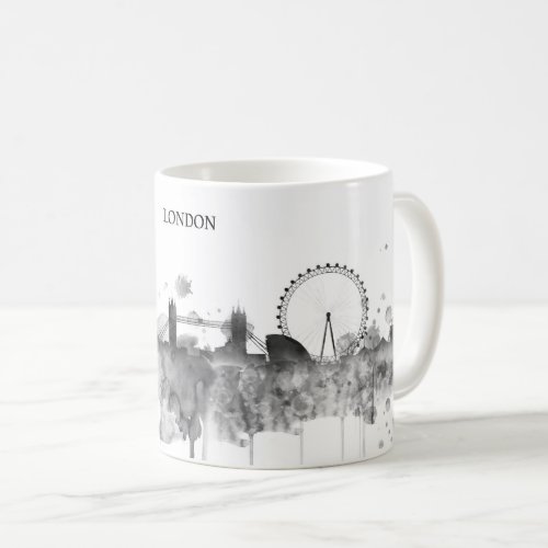 London Watercolor Black City Skyline Modern Coffee Mug