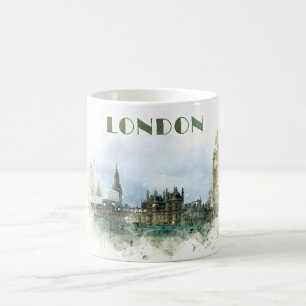 London watercolor illustration coffee mug