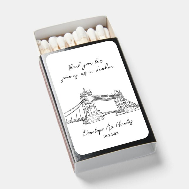 London Wedding Favor Custom Thank You Matchbox Matchboxes (Front Open)