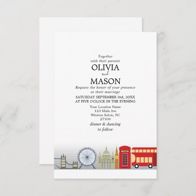 London Wedding Invitation UK England (Front/Back)