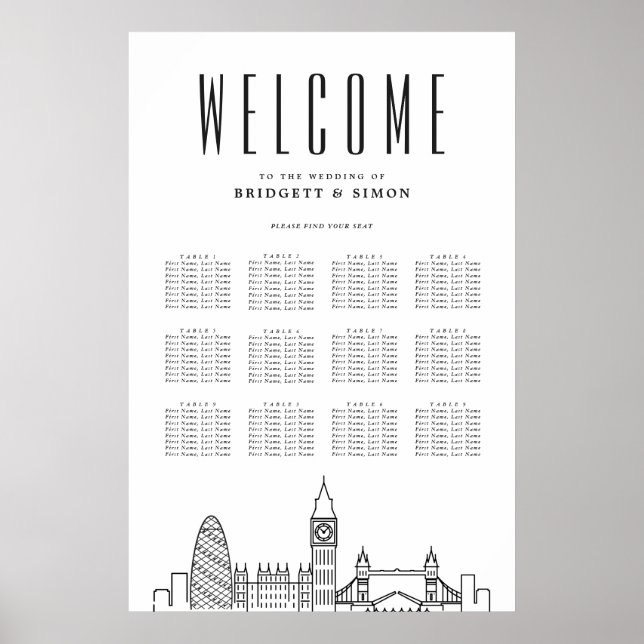 London Wedding | Landmarks 12 Table Seating Chart (Front)