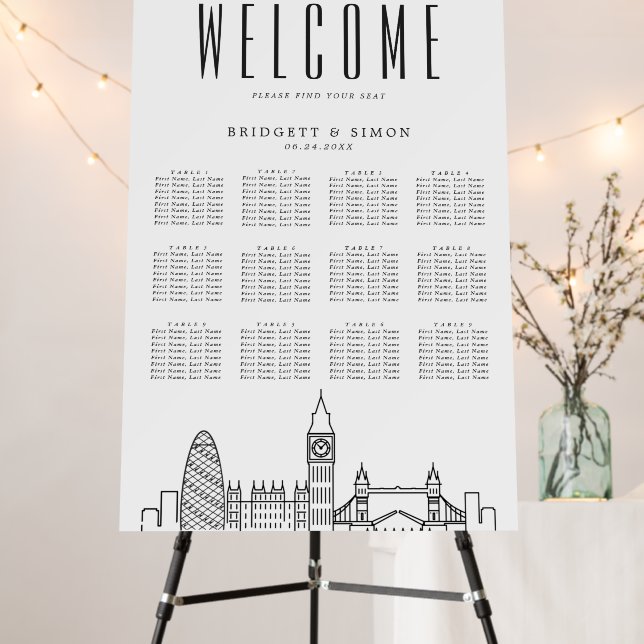 London Wedding | Landmarks 12 Table Seating Chart Foam Board (In Situ (Stand))