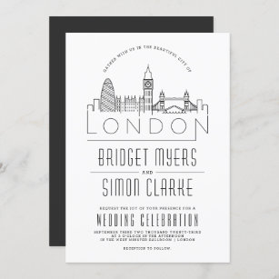 London Wedding   Landmarks Stylized Skyline Invita Invitation