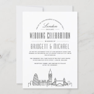 London Wedding   Modern Deco Skyline  Invitation