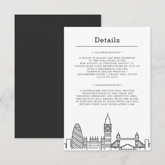 London Wedding | One-Sided Guest Details Card (Front/Back)