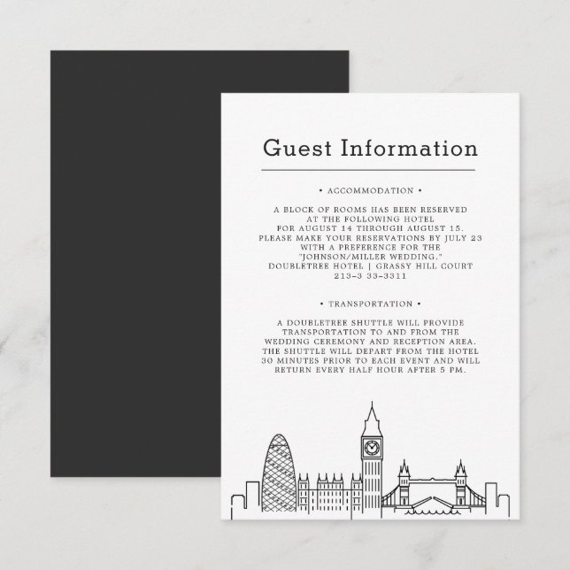 London Wedding | One-Sided Guest Information Enclosure Card (Front/Back)