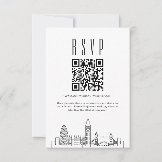 London Wedding QR code RSVP Invitation (Front)