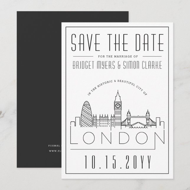London Wedding | Stylized Horizon Save the Date  Invitation (Front/Back)