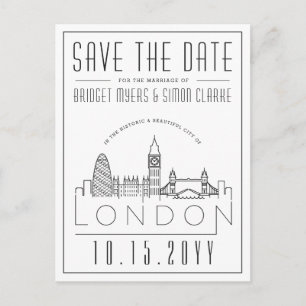 London Wedding   Stylized Landmarks Save the Date  Postcard