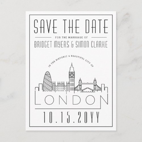 London Wedding  Stylized Landmarks Save the Date  Postcard