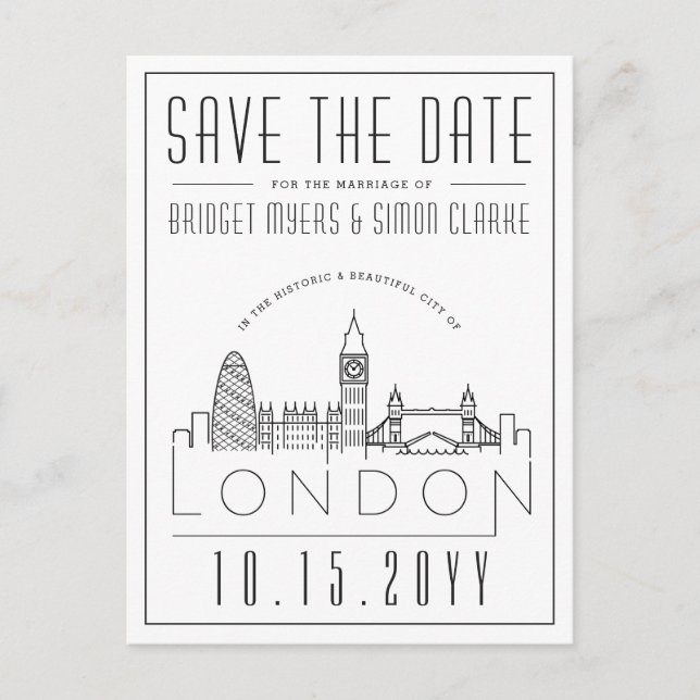 London Wedding | Stylized Landmarks Save the Date  Postcard (Front)