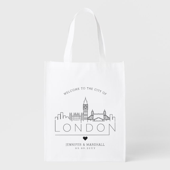 London Wedding | Stylized Skyline Grocery Bag (Front)