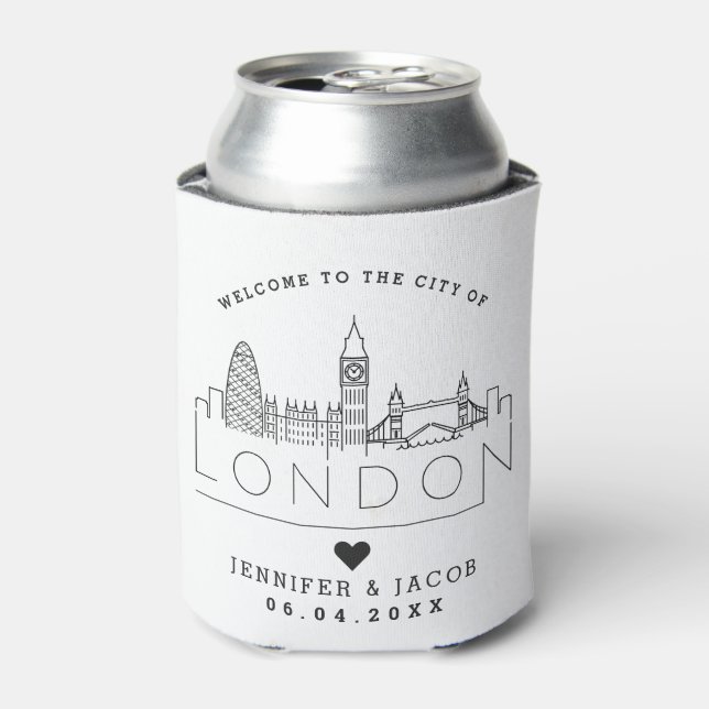 London Wedding | Stylized Skyline Guest Favor Can Cooler (Can Front)