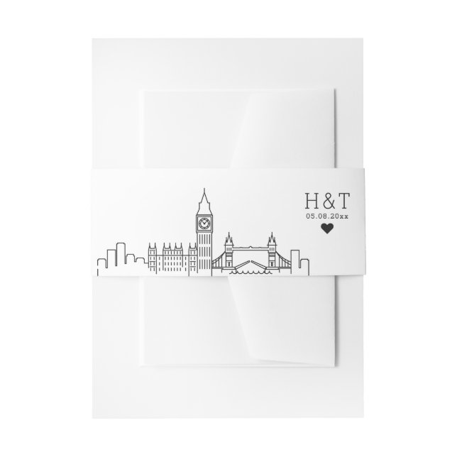 London Wedding | Stylized Skyline Monogram Invitation Belly Band (Front Example)
