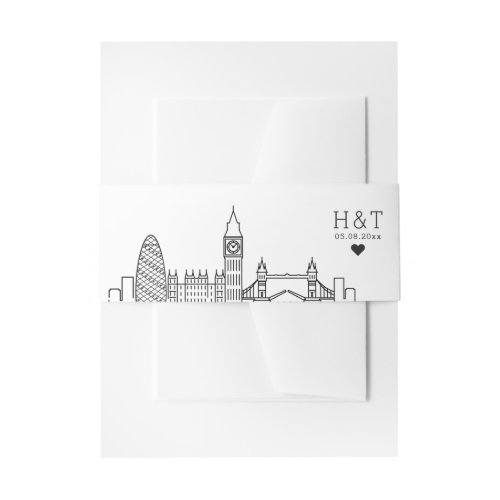 London Wedding  Stylized Skyline Monogram Invite Invitation Belly Band