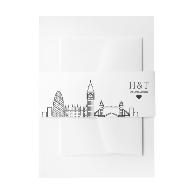 London Wedding | Stylized Skyline Monogram Invite Invitation Belly Band (Front Example)