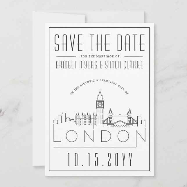 London Wedding | Stylized Skyline Save the Date Invitation (Front)