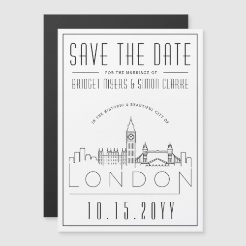 London Wedding  Stylized Skyline Save the Date Magnetic Invitation