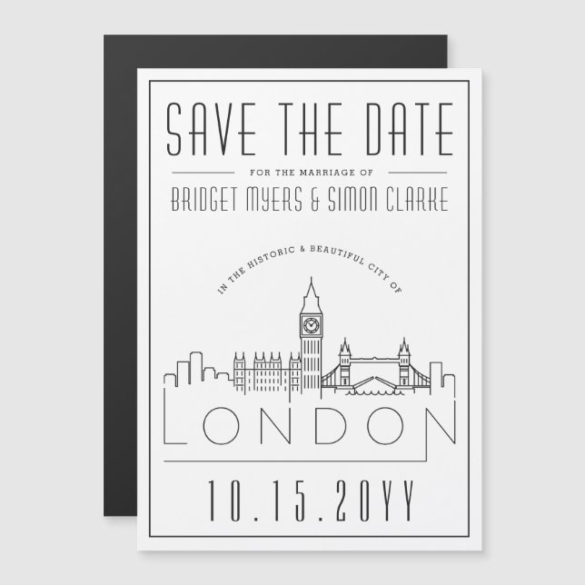 London Wedding | Stylized Skyline Save the Date Magnetic Invitation (Front/Back)