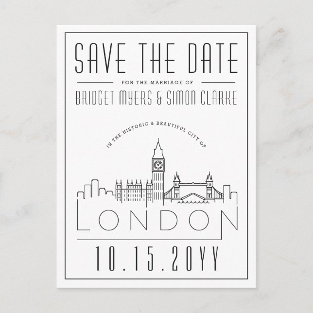 London Wedding | Stylized Skyline Save the Date Postcard (Front)