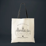 London Wedding Stylized Skyline Tote Bag<br><div class="desc">A unique wedding tote bag for a wedding taking place in the beautiful city of London.  This tote features a stylized illustration of the city's unique skyline including the iconic buildings and landmarks with its name underneath.  This is followed by your wedding day information in a matching open-lined style.</div>